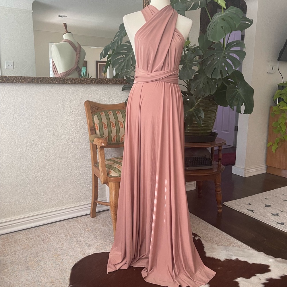 Scarf style maxi, beautiful blush/salmon, pleated long dress